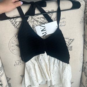 Zara lace top size small black and white NWT